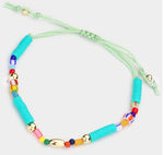 Adjustable Colorful Beaded Bracelet- Teal