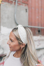 Faux Leather Pearl Beaded Headband