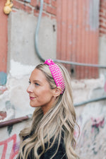 Leather Pearl Top Knot Headband-Rosy