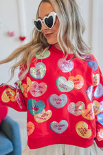 Red Sequin Candy Heart Sweatshirt-Queen of Sparkles