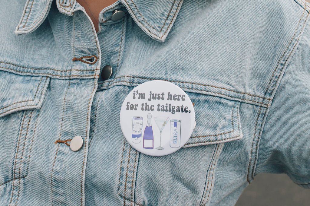 Here For Tailgate Button-Purple