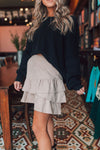 Corduroy Ruffled Mini Skirt-Beige