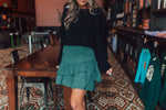 Corduroy Ruffled Mini Skirt-Teal
