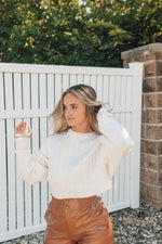 Cropped Cableknit Sweater-Ivory