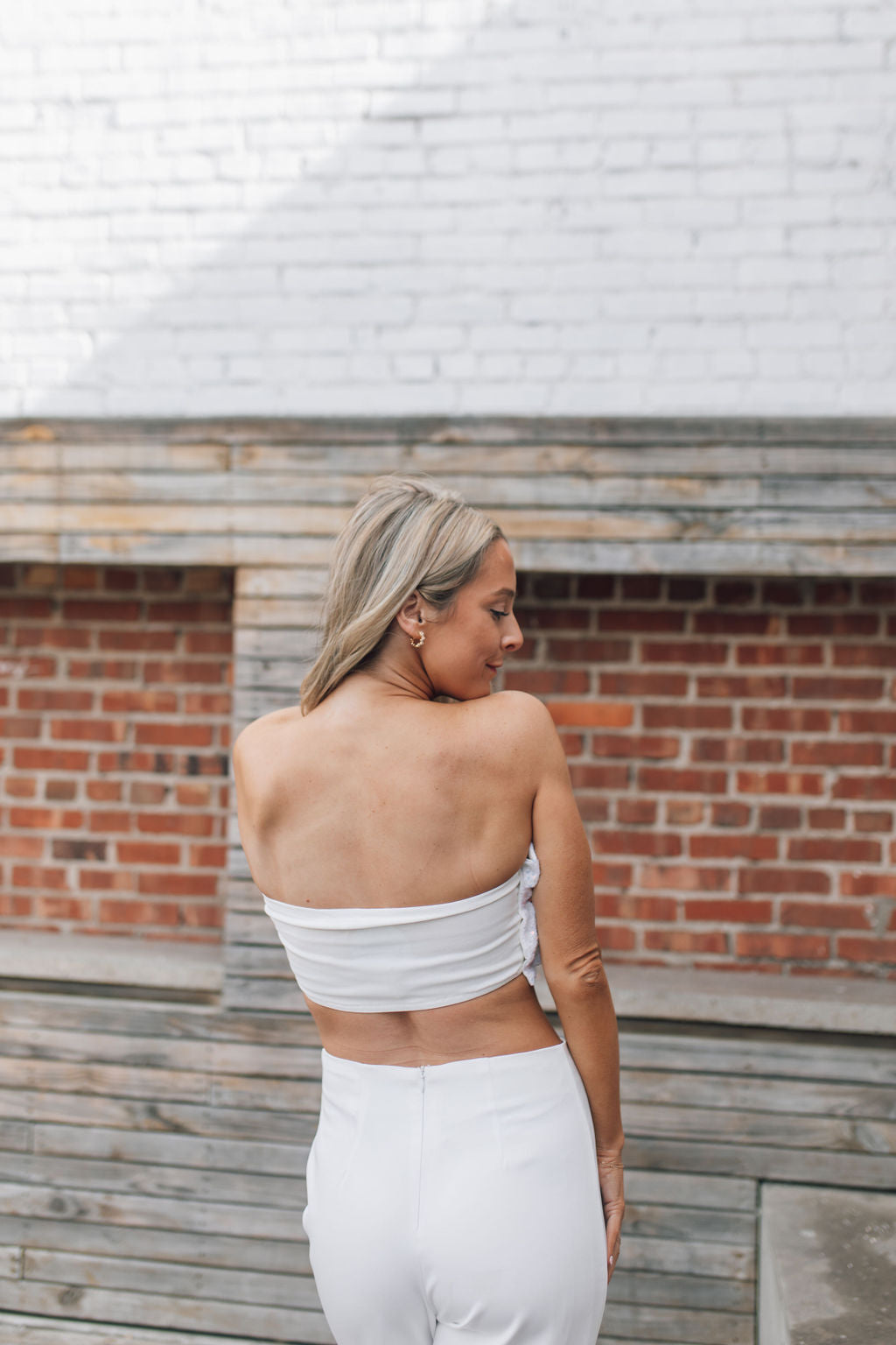 White Sequin Ruffle Tube Top