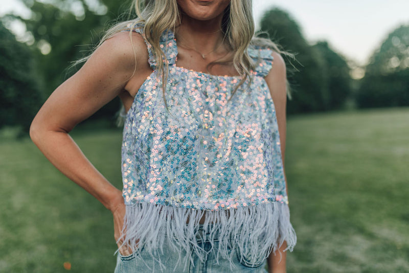 Floral Sequin Feather Tank- QUEEN OF SPARKLES