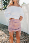 Mauve Gingham Ruched Skirt