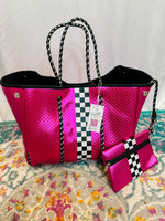 Metallic Pink Checkered Neoprene Bag